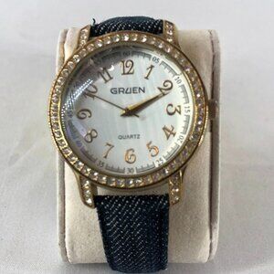 Gruen Quartz Gold Tone Watch With Rhinestones